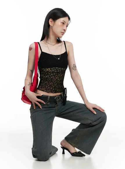 lace-detail-cami-top-is508 / Black