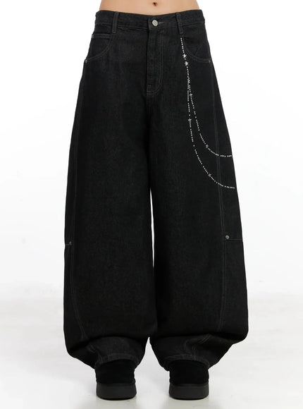 zaria-embellished-wide-leg-jeans-in528 / Black