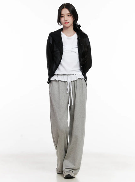 sheer-button-up-long-sleeve-zip-up-cl516 / Black