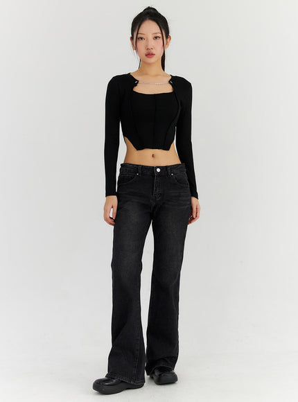 washed-bootcut-jeans-cn315-1 / Black