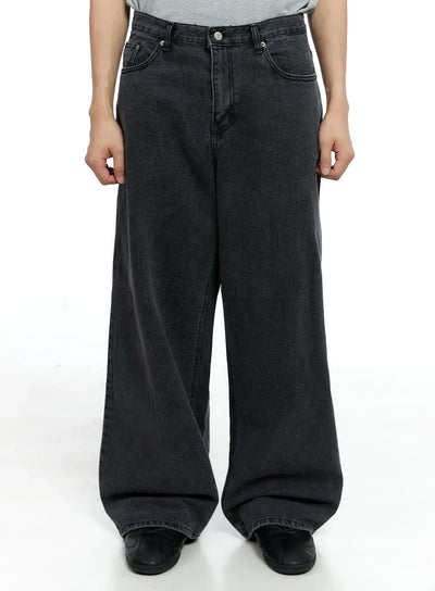 mens-classic-wide-leg-jeans-ig520 / Black