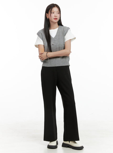 solid-banded-wide-pants-og416 / Black