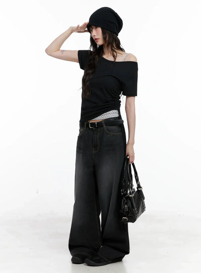 off-shoulder-ruched-top-il528 / Black