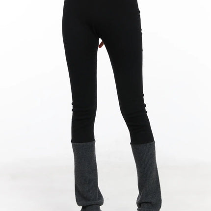 two-tone-fleece-leggings-cd522 / Black