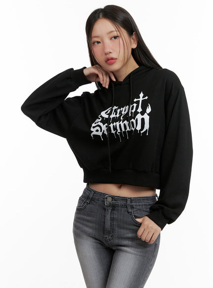 graphic-cropped-sweat-hoodie-cl431 / Black