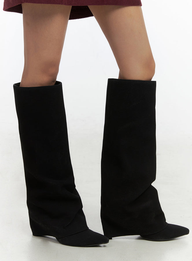 solid-faux-leather-knee-high-boots-co414 / Black