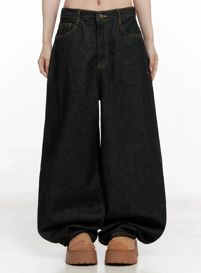 halo-wide-leg-stitch-detail-jeans-in514 / Black