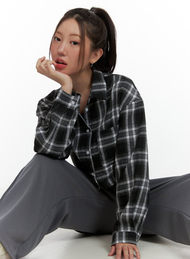 checkered-button-up-shirt-ol408 / Black