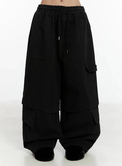 baggy-drawstring-cargo-pants-id525 / Black