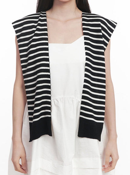 stripe-knit-sweater-scarf-iy509 / Black