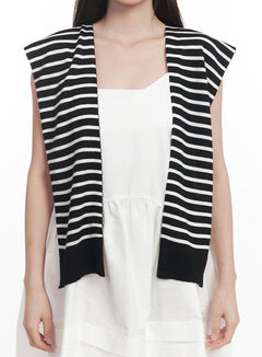 stripe-knit-sweater-scarf-iy509 / Black