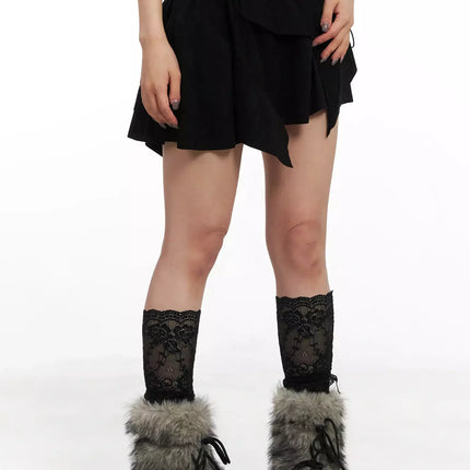 side-lace-up-ruffle-mini-skirt-in528 / Black