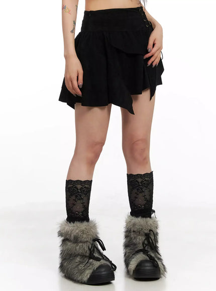 side-lace-up-ruffle-mini-skirt-in528 / Black