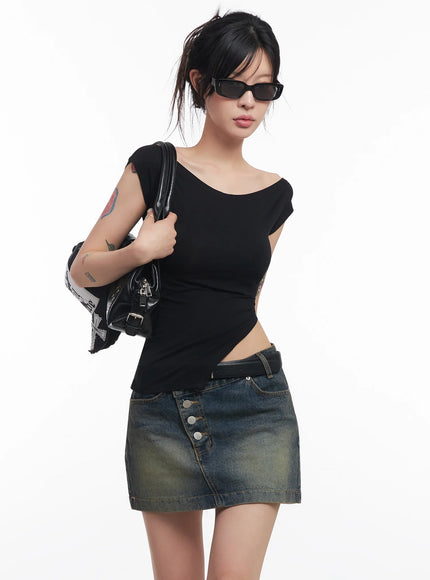 slit-off-shoulder-tee-ic503 / Black