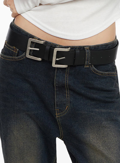 double-square-buckle-belt-in503 / Black