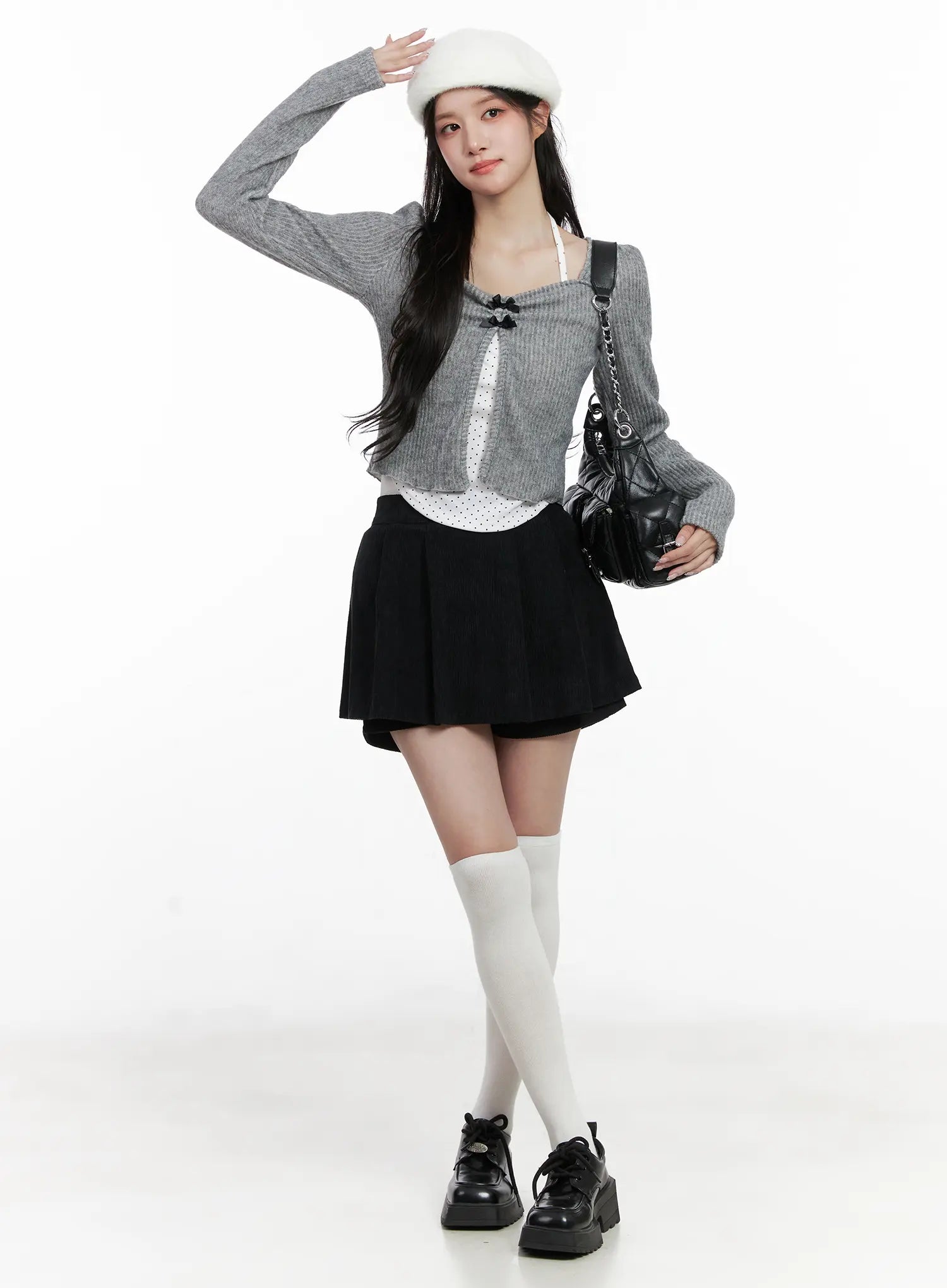 classic-pleated-mini-skirt-cn527 / Black