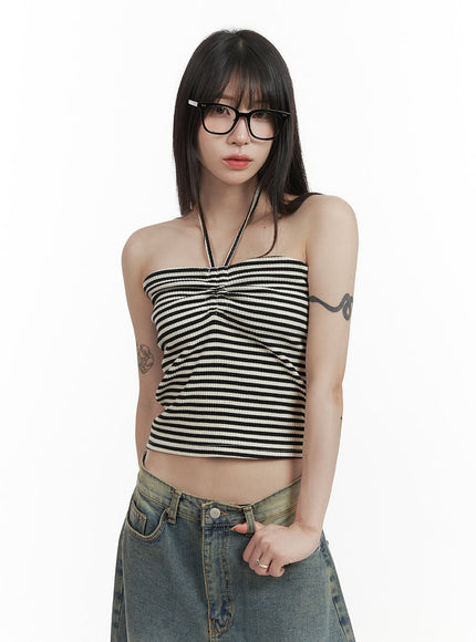 striped-halter-top-cy407 / Black