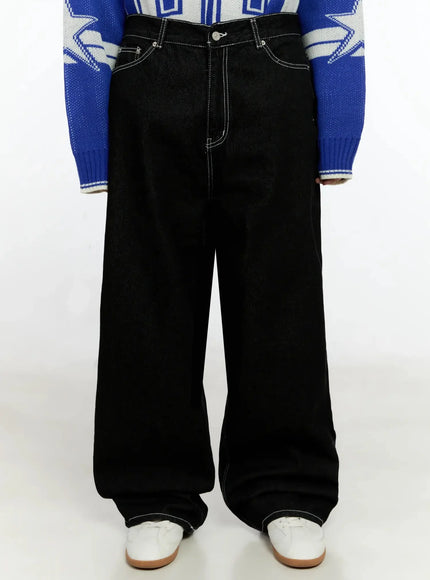 mens-stitched-detail-baggy-jeans-in506 / Black