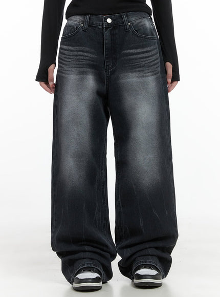 holly-wide-washed-baggy-jeans-cs419 / Black