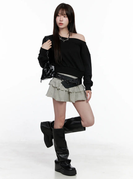 striped-layered-mini-skirt-co520 / Black