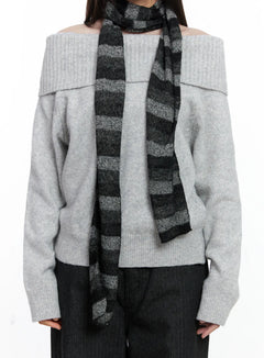 cozy-striped-knit-scarf-co506 / Black