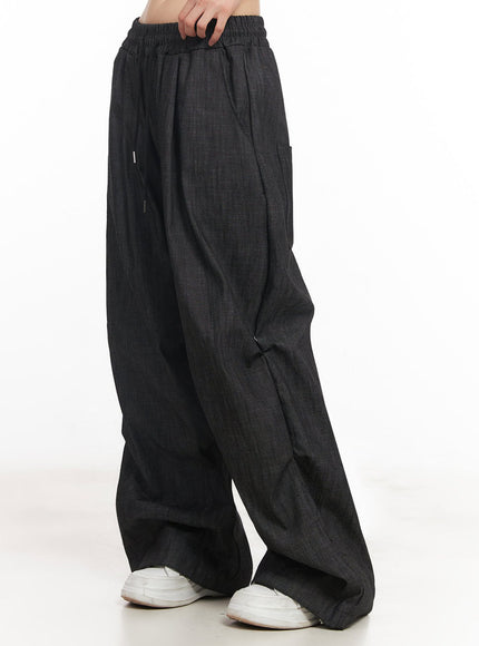 pintuck-denim-sweatpants-iy529 / Black
