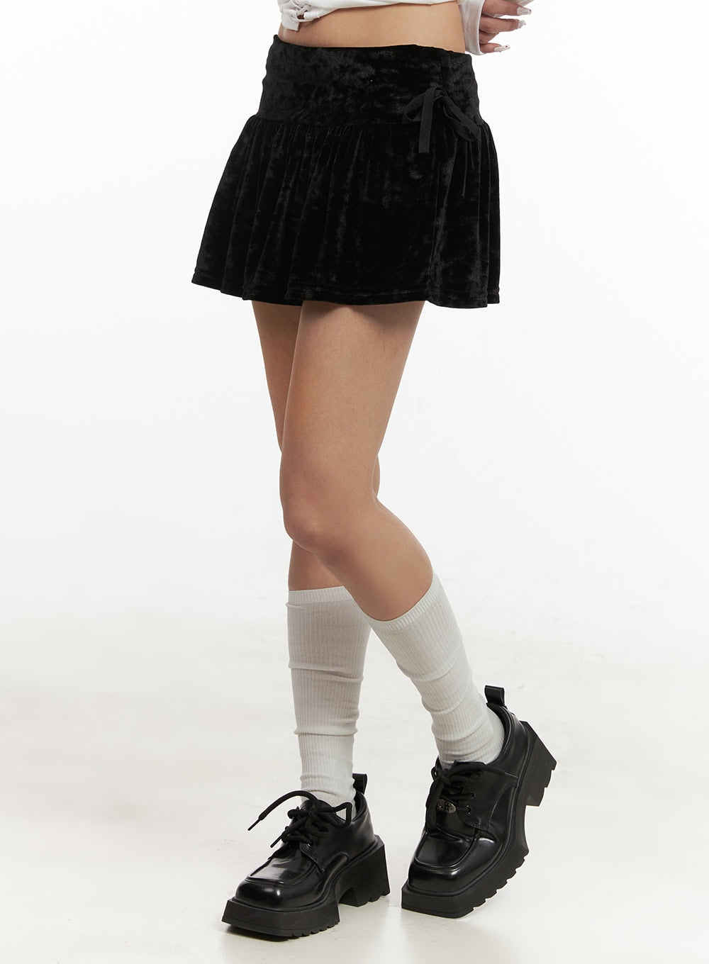 side-ribbon-velvet-mini-skirt-cd426 / Black