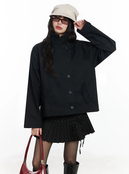 high-neck-short-trench-coat-f517 / Black