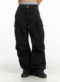wide-fit-cargo-baggy-jeans-ca416 / Black