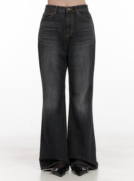 kiana-cotton-wide-fit-flared-jeans-od403 / Black