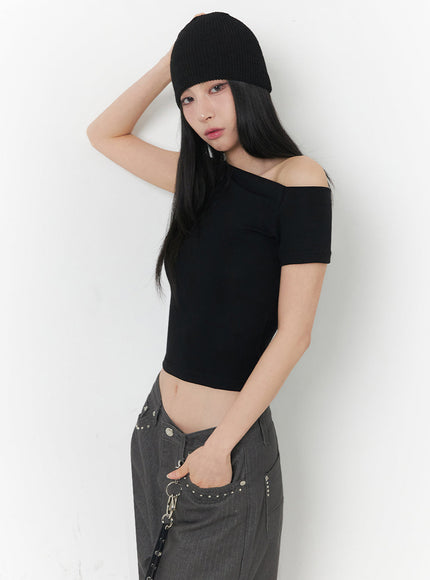 classic-one-shoulder-crop-top-iy516 / Black