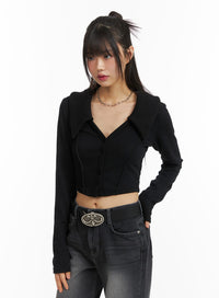 low-v-neck-button-cardigan-cj415 / Black