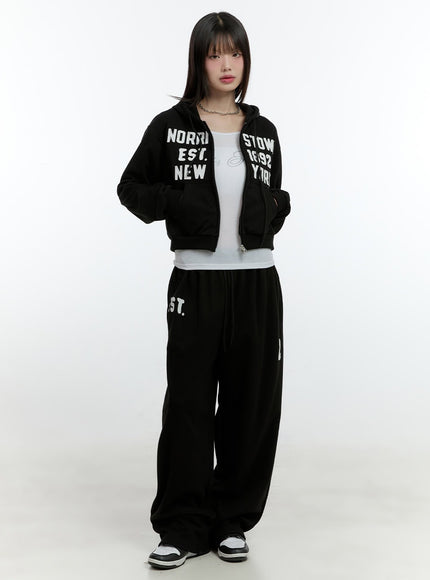 cozy-embroidered-wide-leg-sweatpants-cf506 / Black