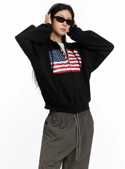 american-flag-zip-up-hoodie-is515 / Black
