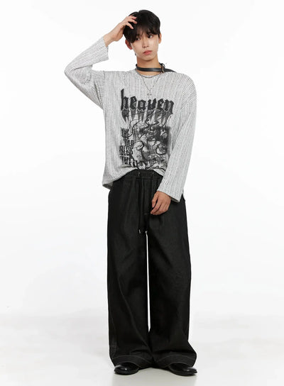 mens-dark-denim-wide-pants-io517 / Black