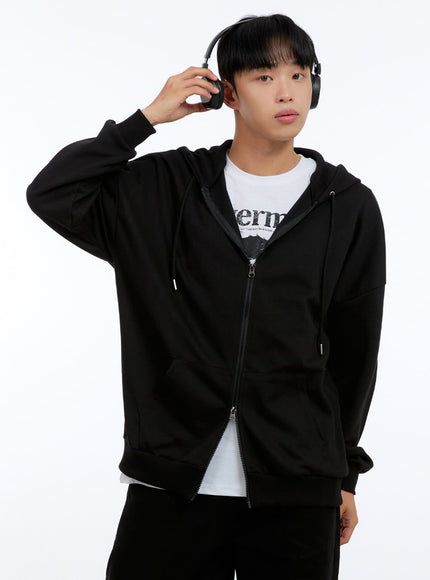 mens-basic-two-way-zip-up-hoodie-ig422 / Black