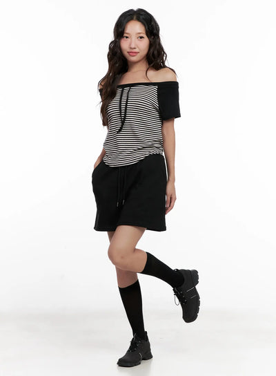 drawstring-sweat-skirt-cl518 / Black