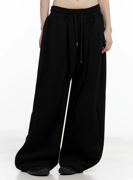 wide-leg-drawstring-sweatpants-il528 / Black