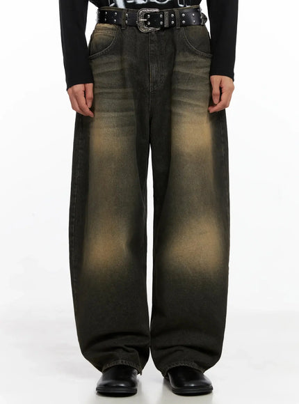 mens-vintage-fade-wide-leg-jeans-io516 / Black