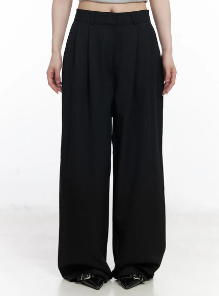 wide-leg-pin-tuck-slacks-cj526 / Black