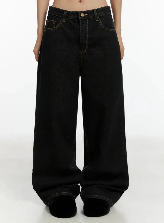 noemi-wide-leg-stitch-jeans-id525 / Black