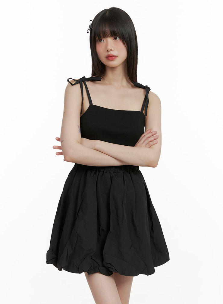 strap-shoulder-mini-balloon-dress-cy428 / Black