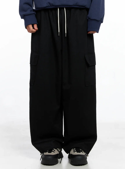 mens-drawstring-cargo-pants-is510 / Black