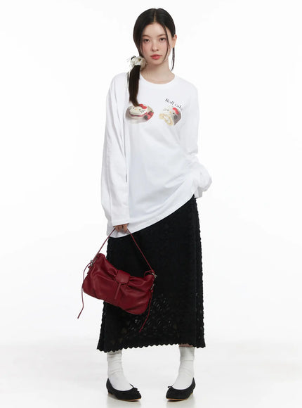 heart-pattern-sheer-maxi-skirt-cj507 / Black