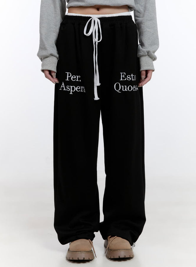 cozy-letter-print-sweatpants-co418 / Black