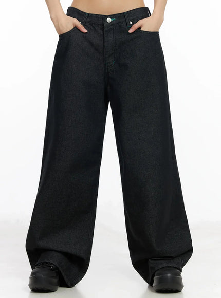 ayah-casual-wide-leg-jeans-im530 / Black