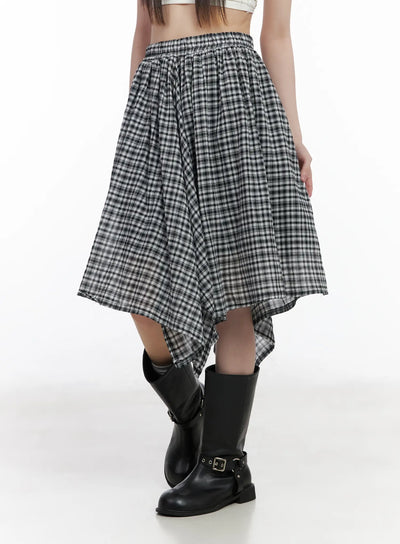 plaid-asymmetrical-midi-skirt-cm524 / Black