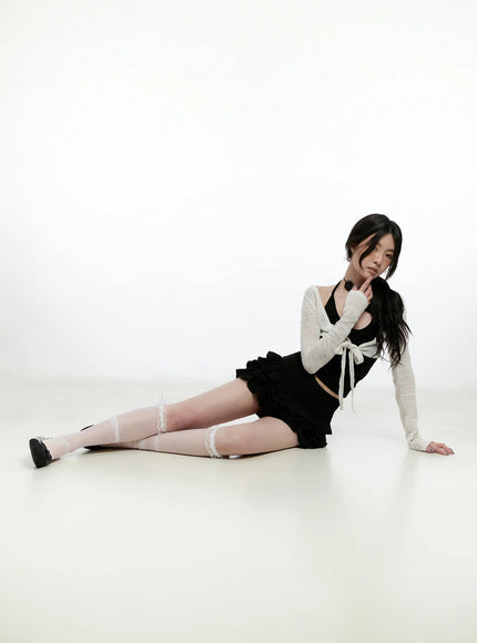 multi-layered-ruffle-mini-skirt-cn517 / Black