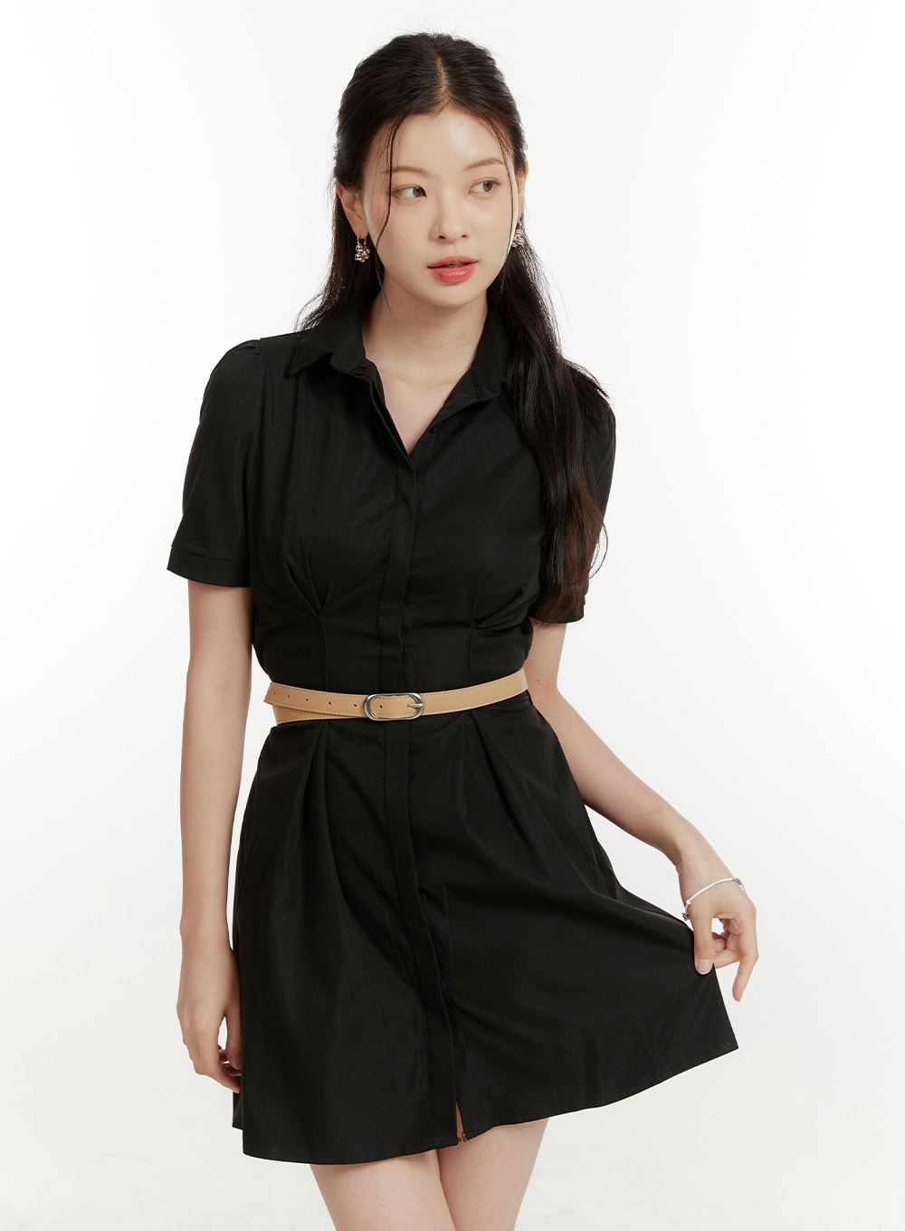 collared-buttoned-mini-dress-ou419 / Black