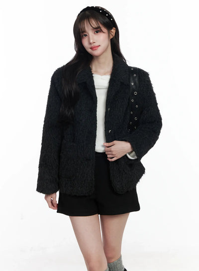 faux-fur-two-pocket-half-jacket-ij529 / Black